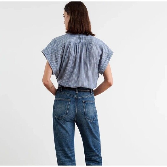 Nili Lotan Normandy Shirt Tunic Top Striped Printed Cotton Oversized XS 283652 - Picture 4 of 10